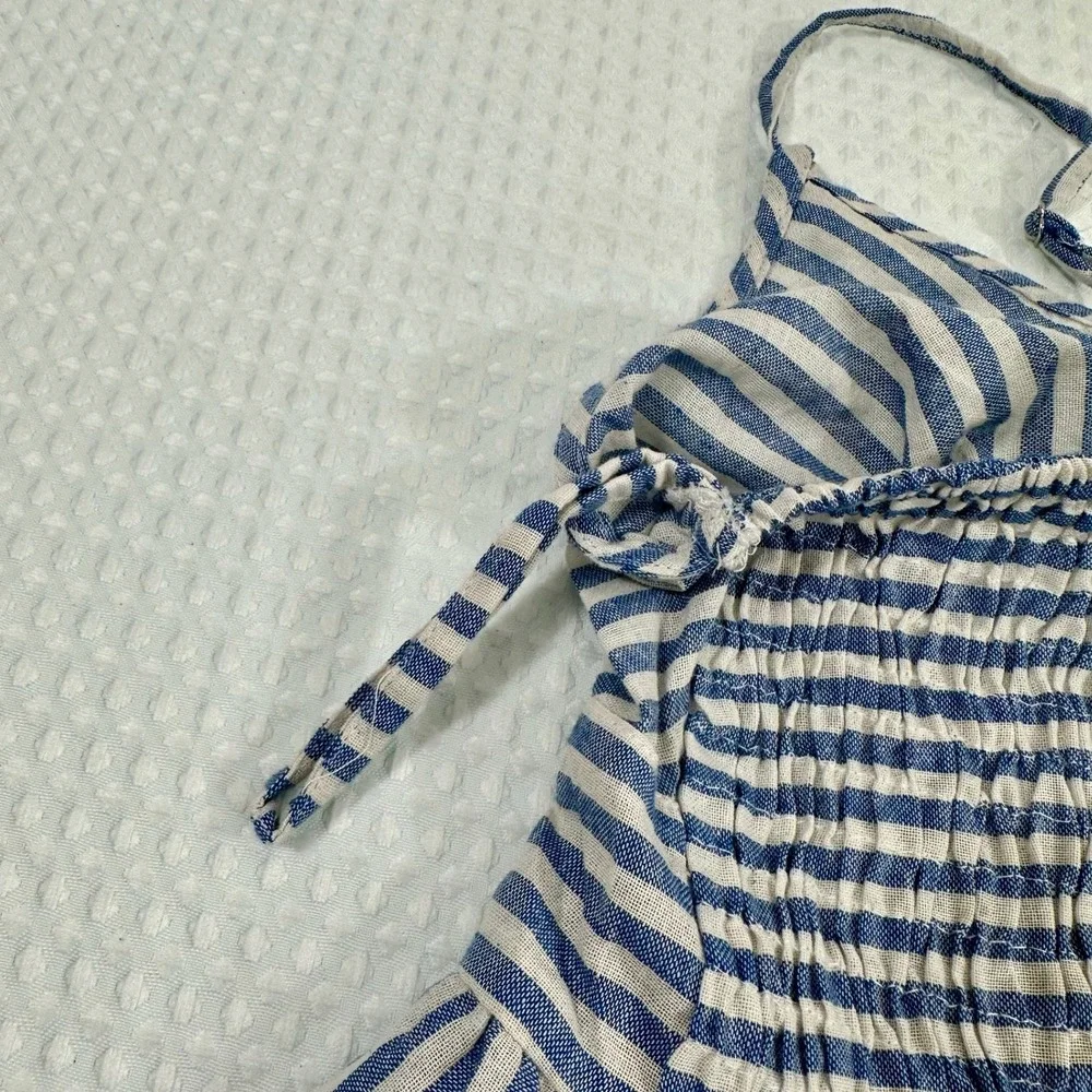 Indian Emporium Blue White Striped V Neck Camisole Dress Sundress‎ Beach